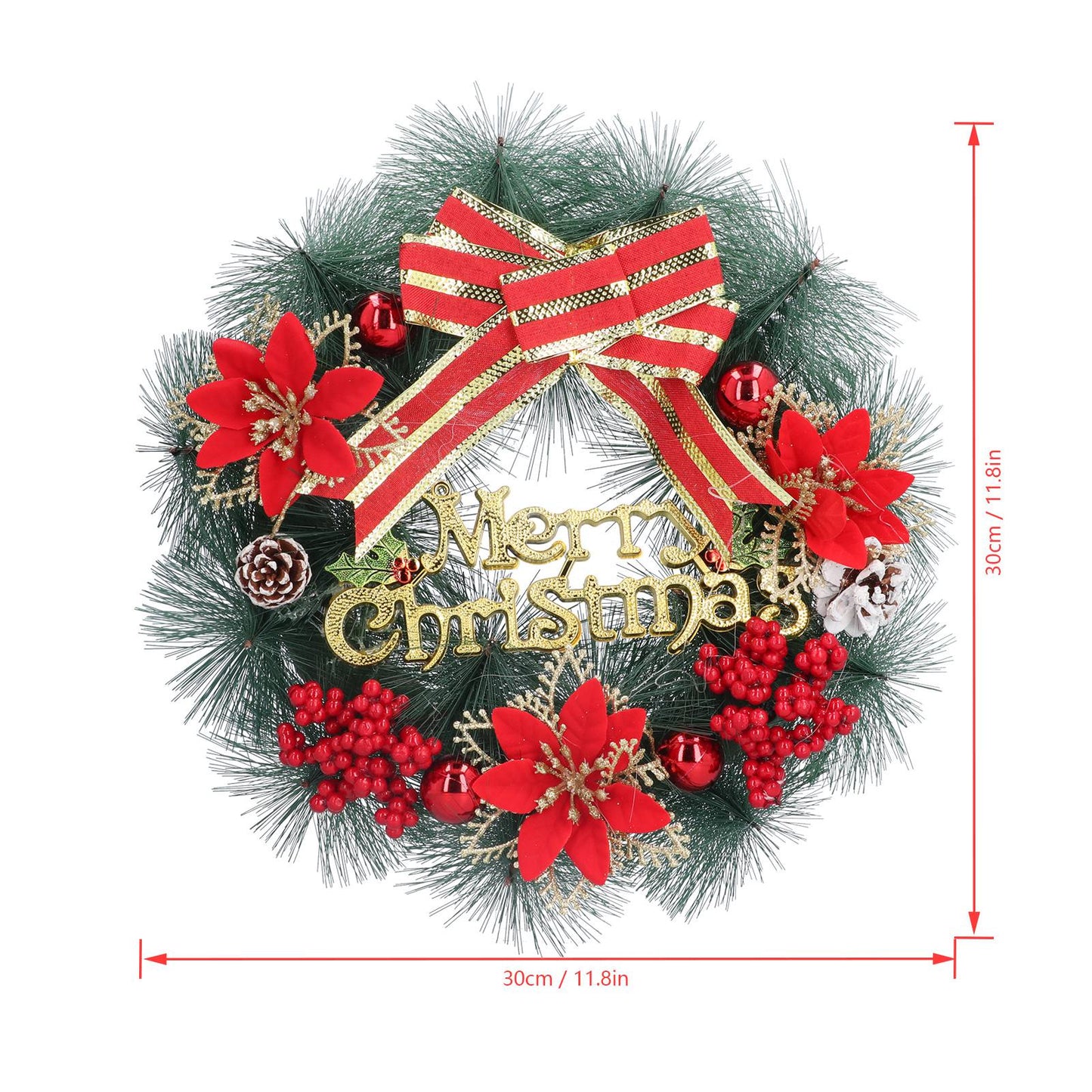 Christmas Wreath Artificial Pine Garland Xmas Door Wreath with Bowknot