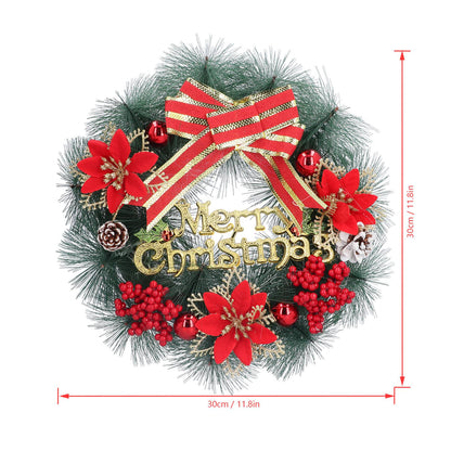 Christmas Wreath Artificial Pine Garland Xmas Door Wreath with Bowknot