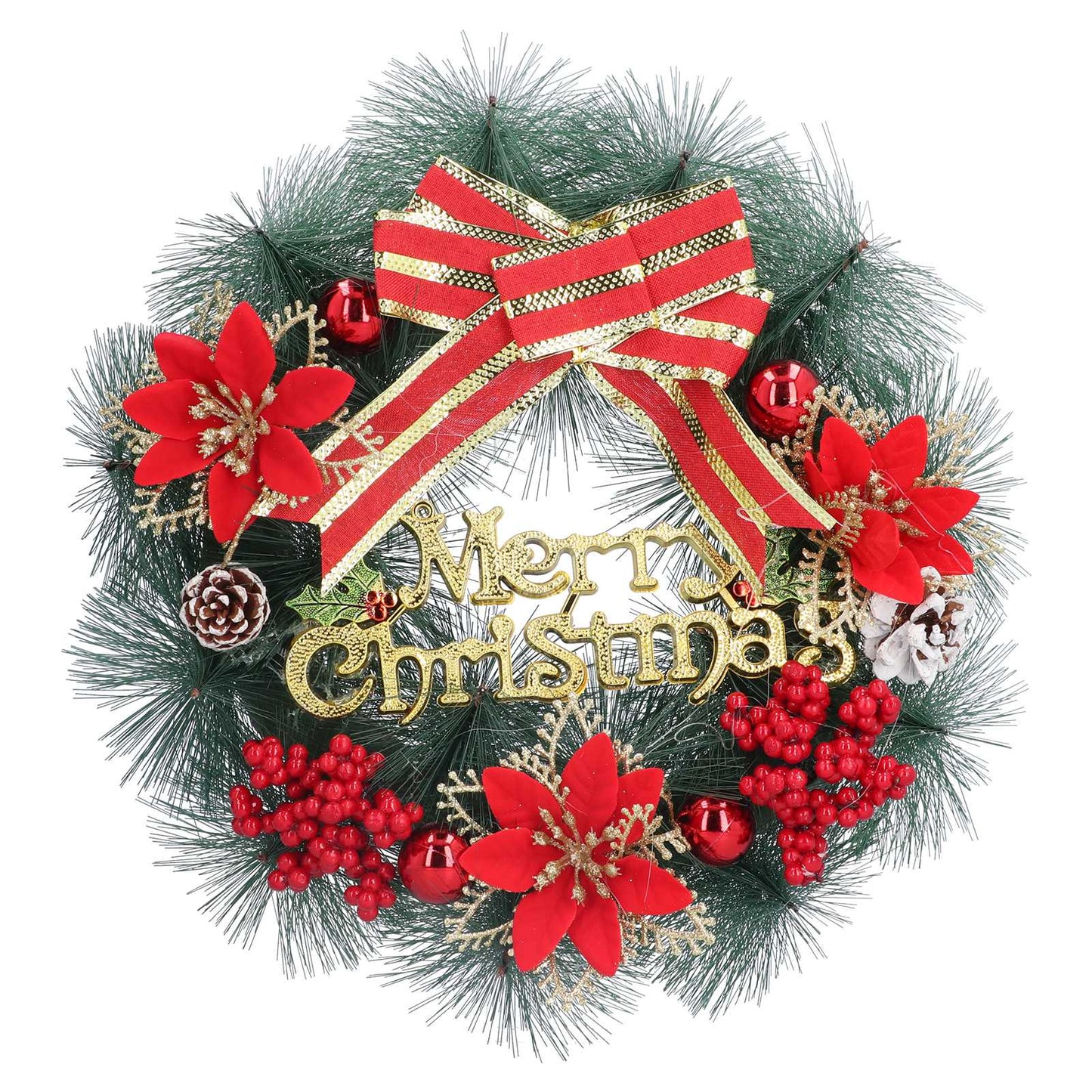 Christmas Wreath Artificial Pine Garland Xmas Door Wreath with Bowknot