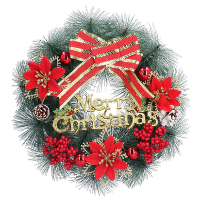 Christmas Wreath Artificial Pine Garland Xmas Door Wreath with Bowknot