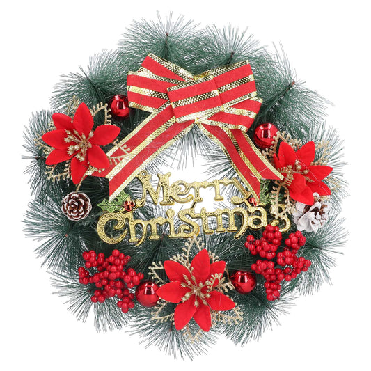 Christmas Wreath Artificial Pine Garland Xmas Door Wreath with Bowknot