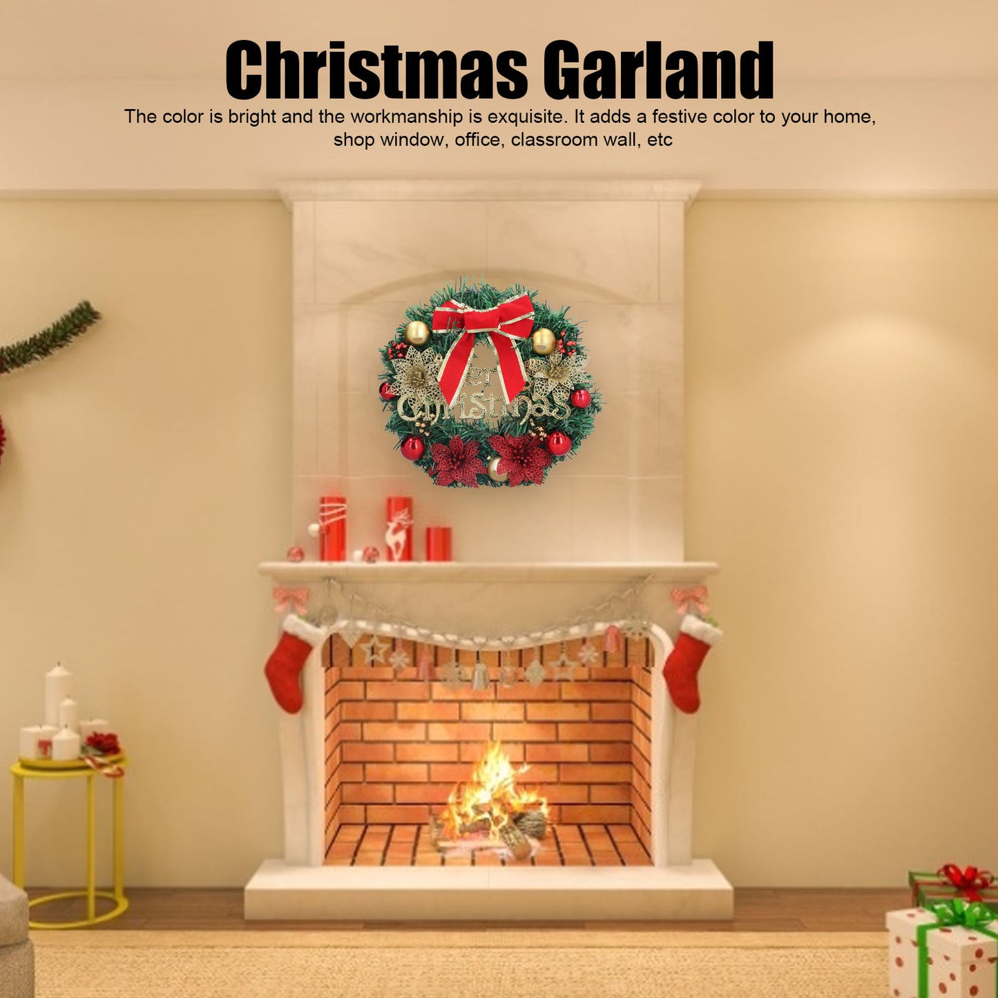 Christmas Garland Simulation Wreath for Living Room Bedroom Office Front Door Window