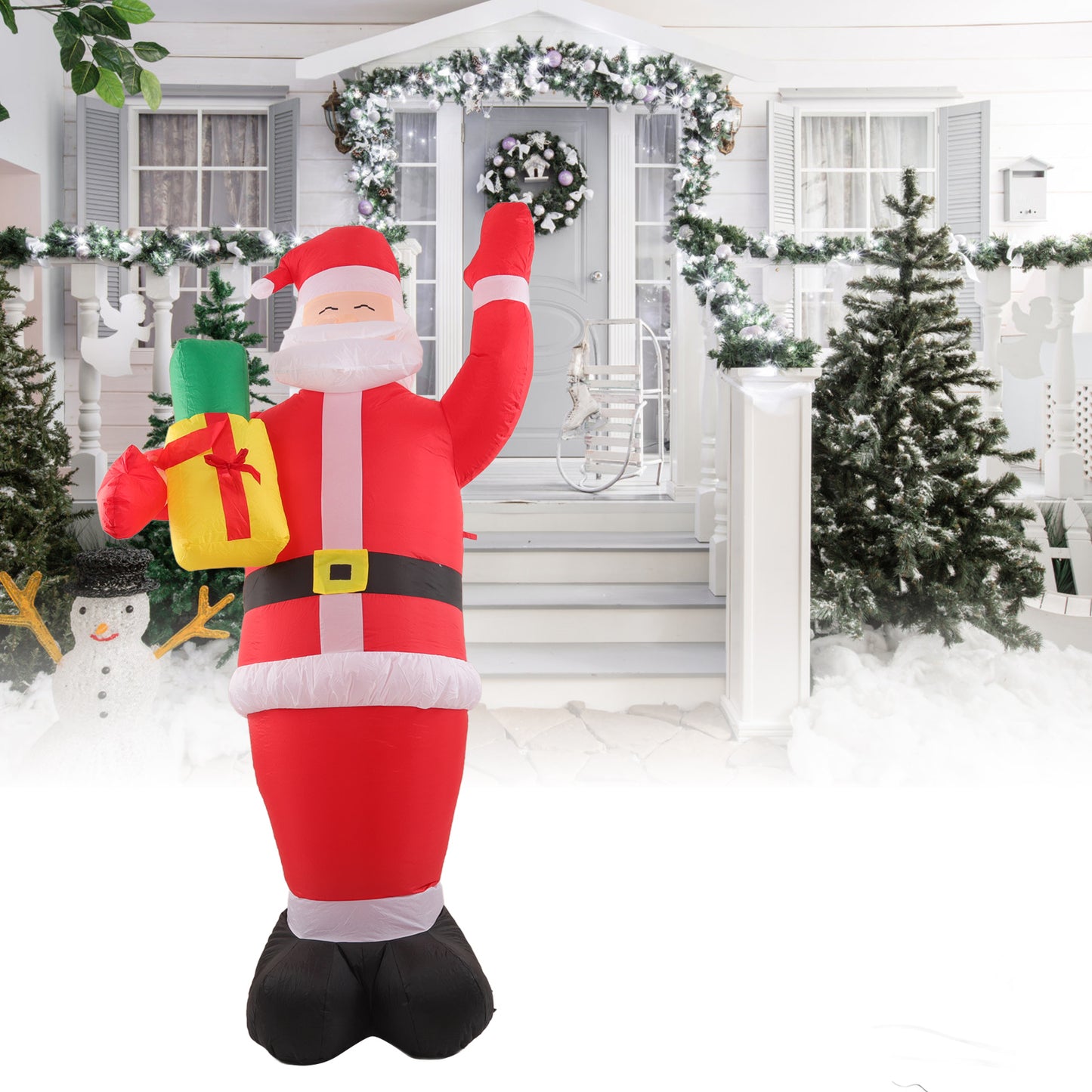 8FT Christmas Inflatables Decorations Santa Claus With Candy Gift Bag, Blow-Up Yard Christmas Decor With LED Lights Display