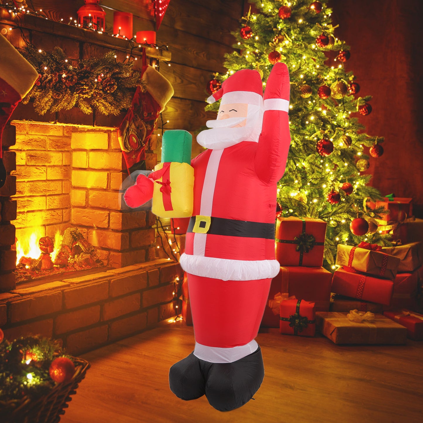 8FT Christmas Inflatables Decorations Santa Claus With Candy Gift Bag, Blow-Up Yard Christmas Decor With LED Lights Display