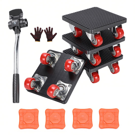 Furniture Lifter,Furniture Movers with 4 Wheels,Carbon Steel Panel Heavy Duty Dolly,360° Rotatable Rubber Universal Wheels,Maximum Load 1100LBS (Black, 4.2x3.9 in)