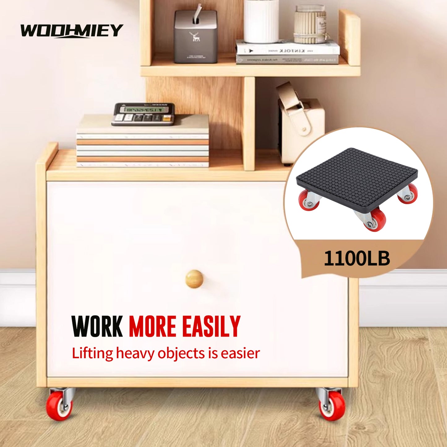 Furniture Lifter,Furniture Movers with 4 Wheels,Carbon Steel Panel Heavy Duty Dolly,360° Rotatable Rubber Universal Wheels,Maximum Load 1100LBS (Black, 4.2x3.9 in)