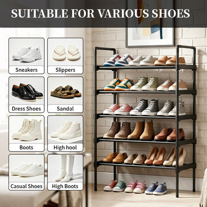 5 Tiers Shoe Rack, Stackable Shoe Organizer Storage for Shoe and Boot, Shoe Shelf for Closet, Entryway, Dorm, Garage,Black