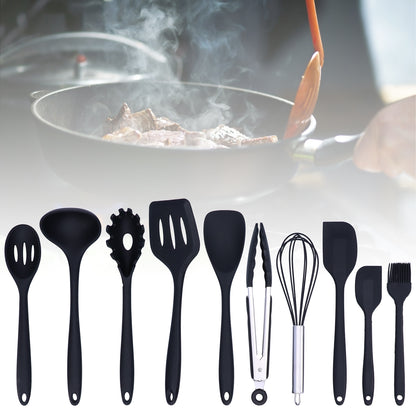 10-Piece Silicone Cooking Utensils Set - 446F Heat Silicone Kitchen Utensil Set For Cooking,Kitchenware Non Stick Spatula Spoon Eggbeater Brush Cookware