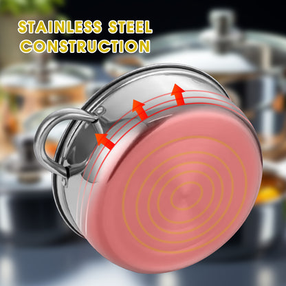 10pcs Stainless Steel Pots Kitchen Cookware Set Saucepan with Glass Lid Stockpot Soup Pot with 2 Ear Handle for Cooking Dishwasher Safe
