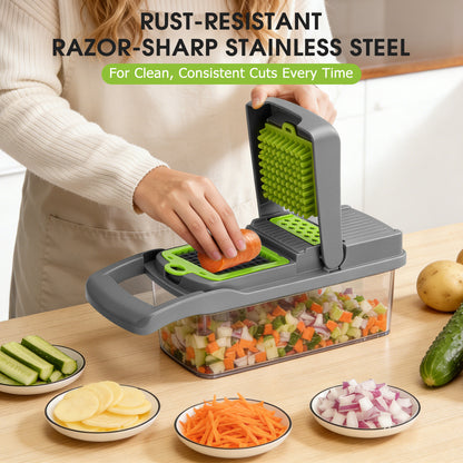 Vegetable Chopper, 26-in-1 Multifunctional Food Chopper, Kitchen Vegetable Dicer Cutter,Veggie Chopper With 10 Blades,Carrot Chopper With Container,Green