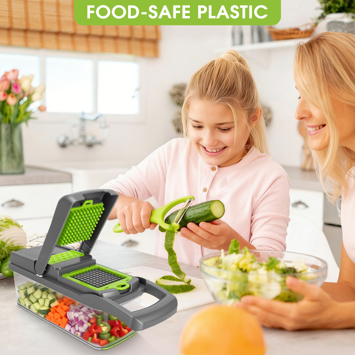 Vegetable Chopper, 26-in-1 Multifunctional Food Chopper, Kitchen Vegetable Dicer Cutter,Veggie Chopper With 10 Blades,Carrot Chopper With Container,Green