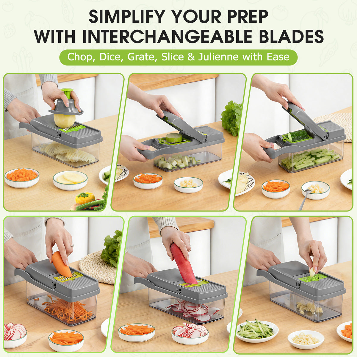Vegetable Chopper, 26-in-1 Multifunctional Food Chopper, Kitchen Vegetable Dicer Cutter,Veggie Chopper With 10 Blades,Carrot Chopper With Container,Green