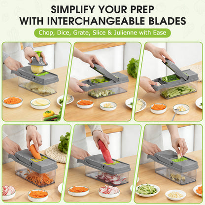 Vegetable Chopper, 26-in-1 Multifunctional Food Chopper, Kitchen Vegetable Dicer Cutter,Veggie Chopper With 10 Blades,Carrot Chopper With Container,Green