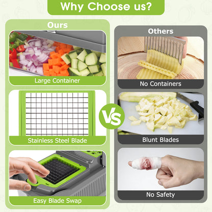 Vegetable Chopper, 26-in-1 Multifunctional Food Chopper, Kitchen Vegetable Dicer Cutter,Veggie Chopper With 10 Blades,Carrot Chopper With Container,Green