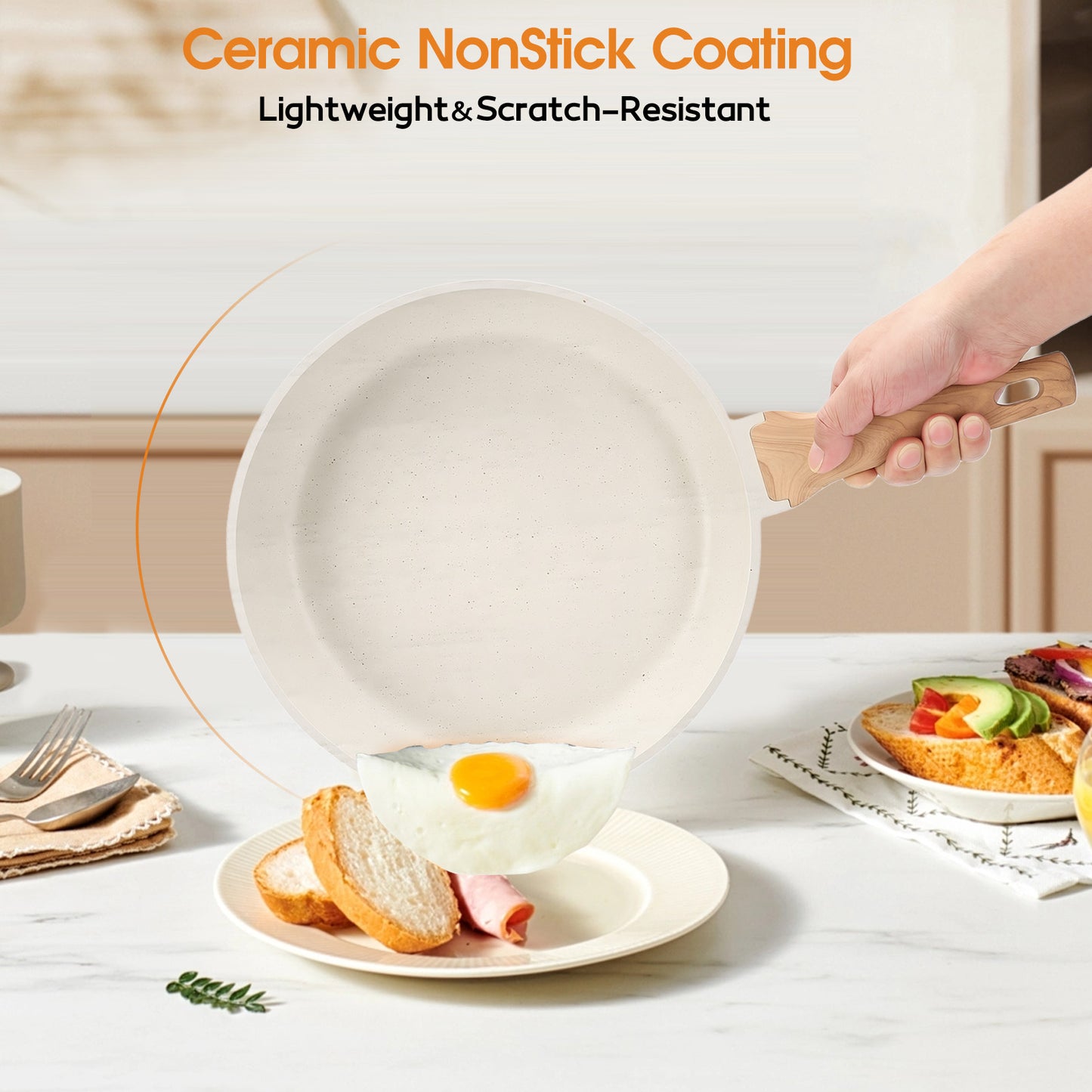 Ceramic Nonstick Pots and Pans Set, 14Pcs Healthy Non Stick Cookware Set with Pots Protectors, Induction Kitchen Cookware Sets White