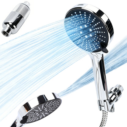 Handheld Shower Head, 6-Setting Detachable Shower Head with Filter, High Pressure Shower Head with Hose 59 inch Stainless Steel and Adjustable Bracket for Bathroom