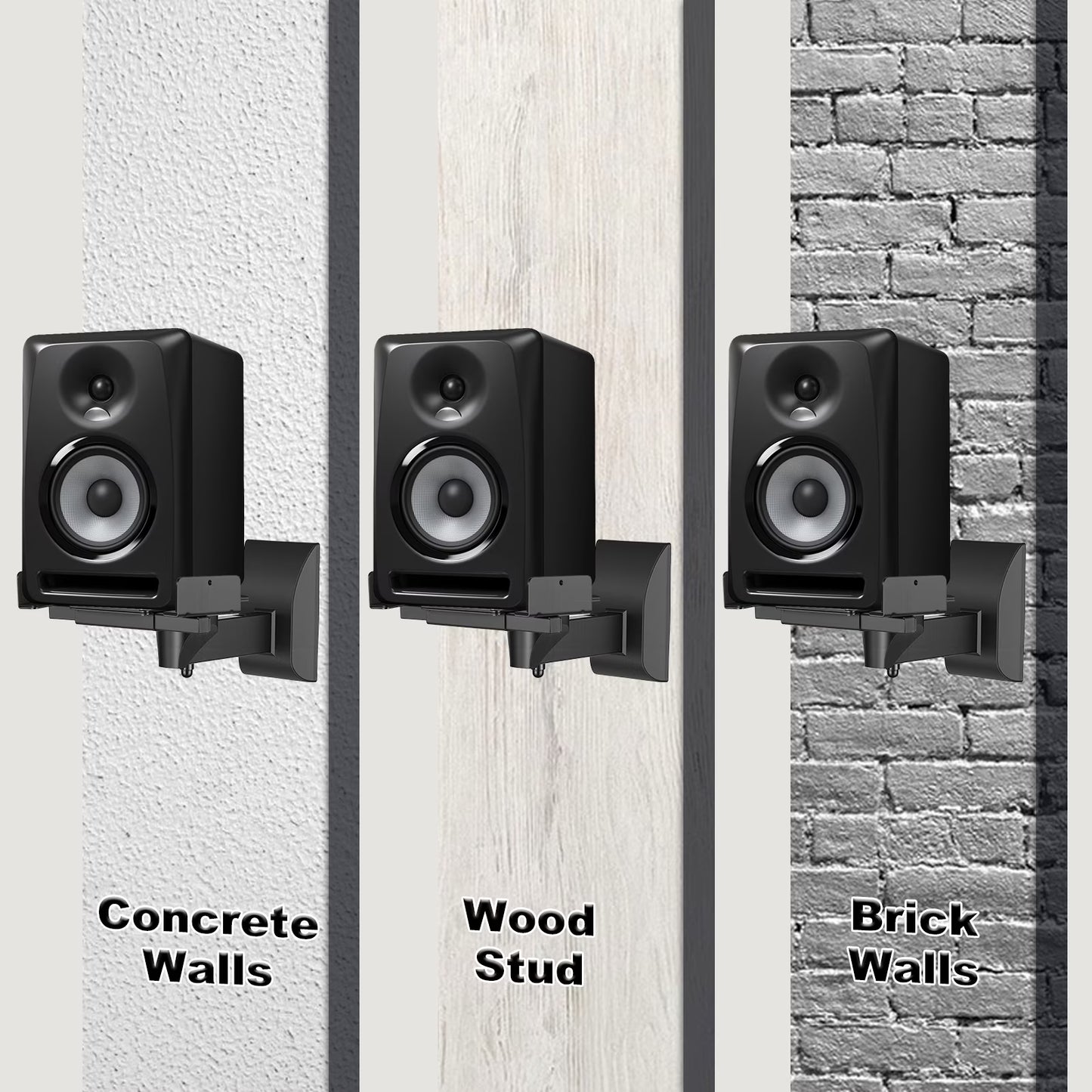 Speaker Wall Mounts, Dual Side Clamping Bookshelf Mounting Bracket, Speaker Mounts for Surround Sound, Universal Bookshelf Speaker Mount for Living Room/Home Theater, Hold up to 55 lbs, 1 Pair, Black