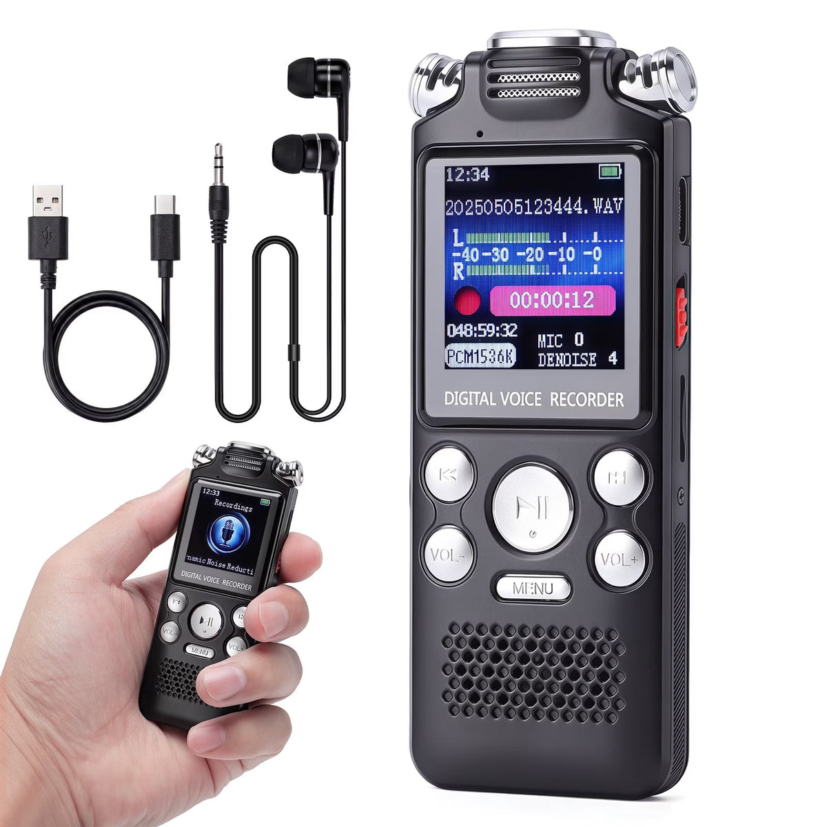 32GB Digital Voice Recorder with Playback, 1000 Hours Audio Recording Device, Voice Activated Recorder w/ Noise Reduction,A-B Repeat, MP3 Player and Password for Lectures Meeting/Classes/Interviews