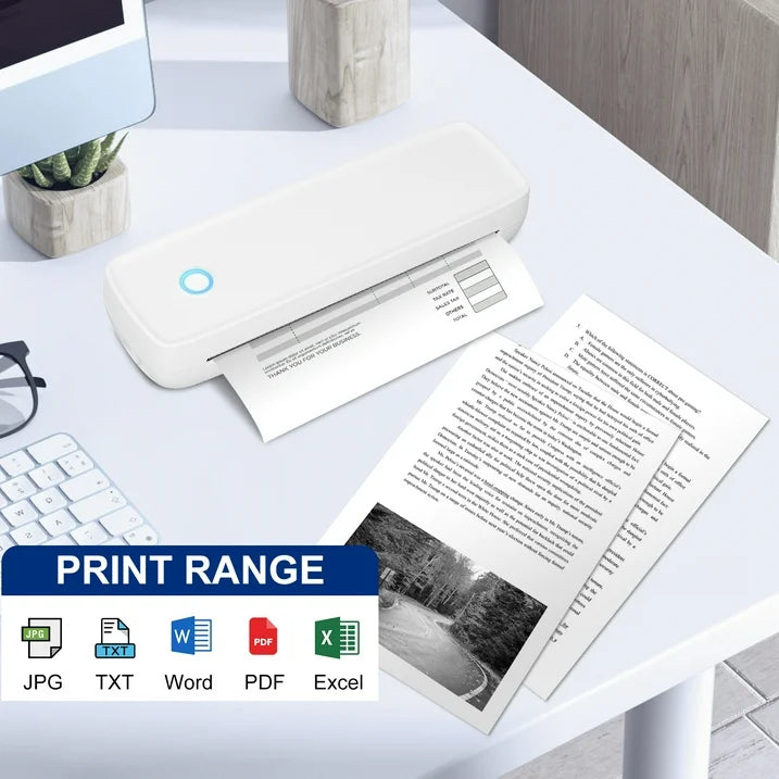 Wireless Portable Printers, Bluetooth Thermal Printer Support 8.5" X 11" US Letter & A4 Thermal Paper, Inkless Printer Compatible with Android iOS & Laptop for Travel Office Car Home, White