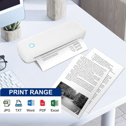 Wireless Portable Printers, Bluetooth Thermal Printer Support 8.5" X 11" US Letter & A4 Thermal Paper, Inkless Printer Compatible with Android iOS & Laptop for Travel Office Car Home, White