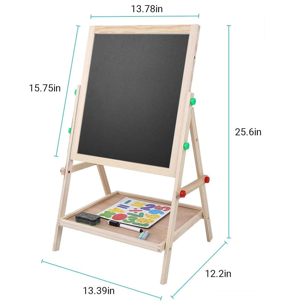 Art Easel for Kids Wooden Toddler Easel Double Sided Standing Chalkboard Dry Erase Board for Kids Toddler Drawing Board with Accessories, Blackboard & Whiteboard for Kids
