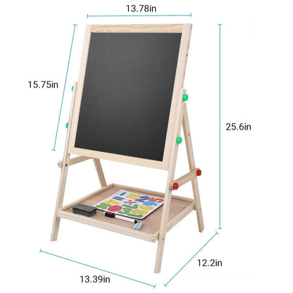Art Easel for Kids Wooden Toddler Easel Double Sided Standing Chalkboard Dry Erase Board for Kids Toddler Drawing Board with Accessories, Blackboard & Whiteboard for Kids