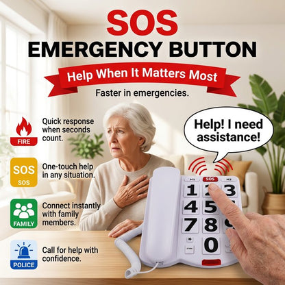 Large Button Phones for Seniors, Land Line Phones for Elderly, Big Button Home Telephone for the Visually Impaired, 110dB+ Amplified Ringer & 80dB+ Handset Volume for the Hearing Impaired Phone