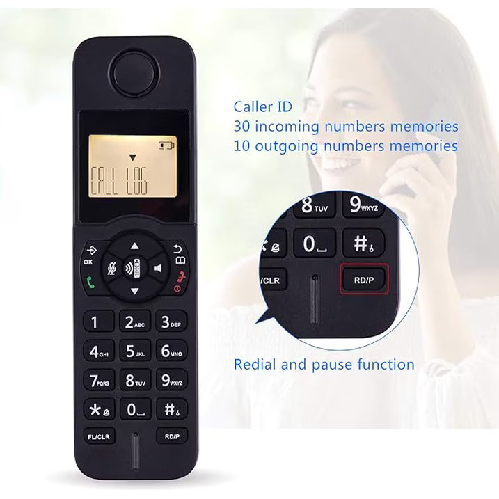 Cordless Phone with Caller ID, HandsFree Call Home Phone with Big Buttons, Speakerphone, LED Display Telephone for Home, Office, Hotel (Black)