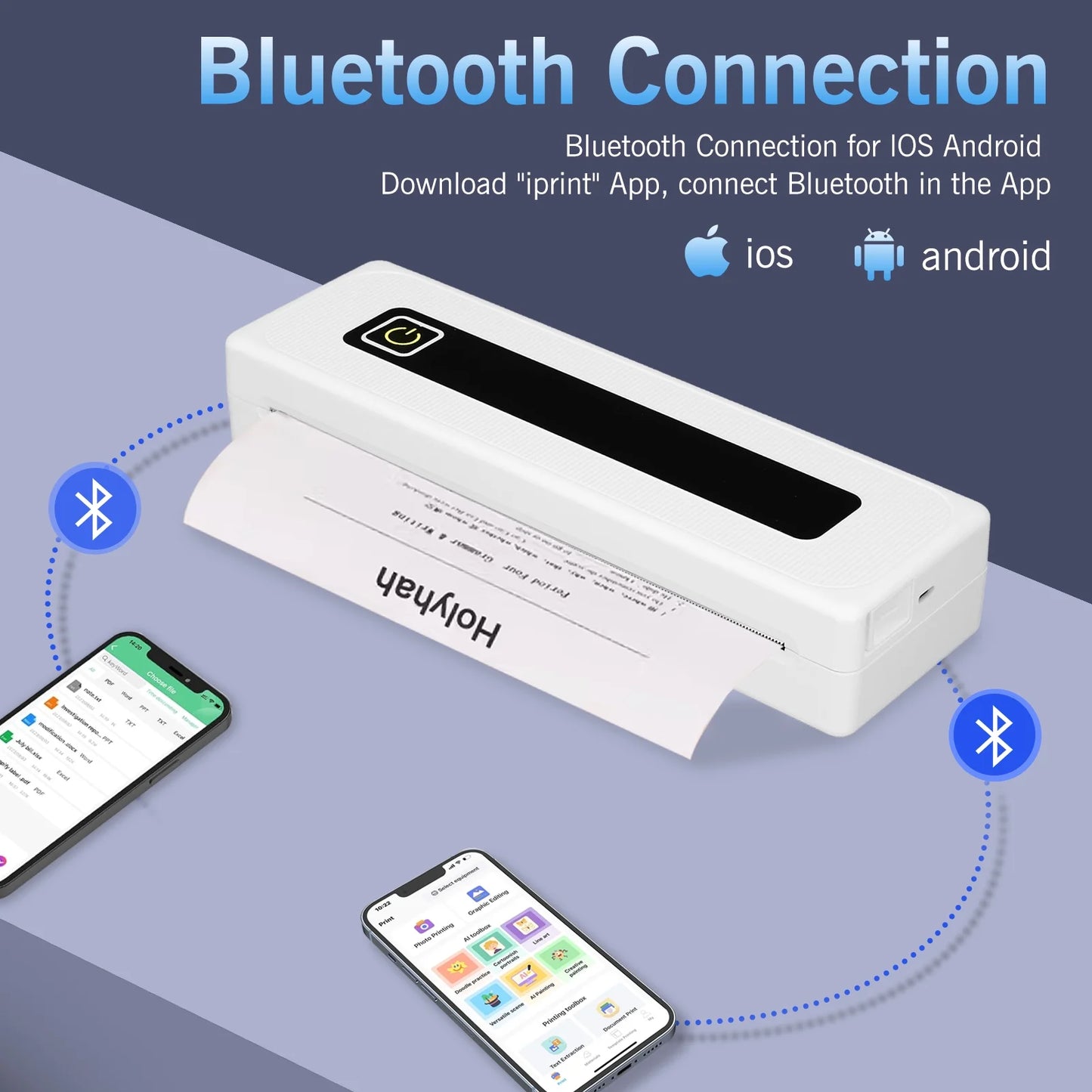 Portable Thermal Printer, Mobile Bluetooth Inkless Printer for Travel Home Use, Support US Letter/A4/8.5"x11" Thermal Paper, Compatible with Android iOS Phone & Laptop