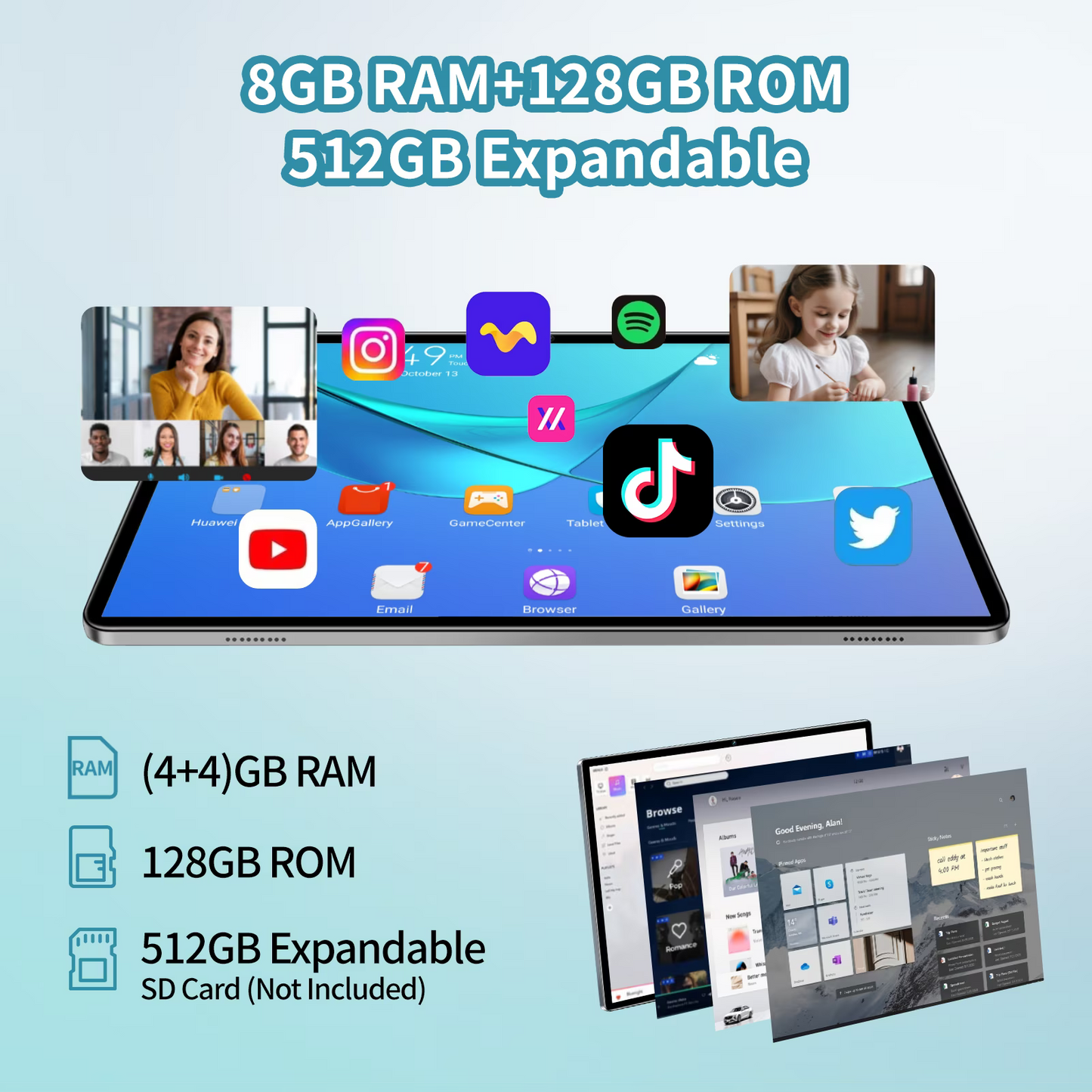 10.1 inch Tablets 8GB RAM 128GB ROM 512GB Expand Android 11 Tablet, 1920x1080 HD Touchscreen, 8MP+16MP Dual Camera, 7000mAh Battery, 8-Core Processor, WiFi Bluetooth, Gray
