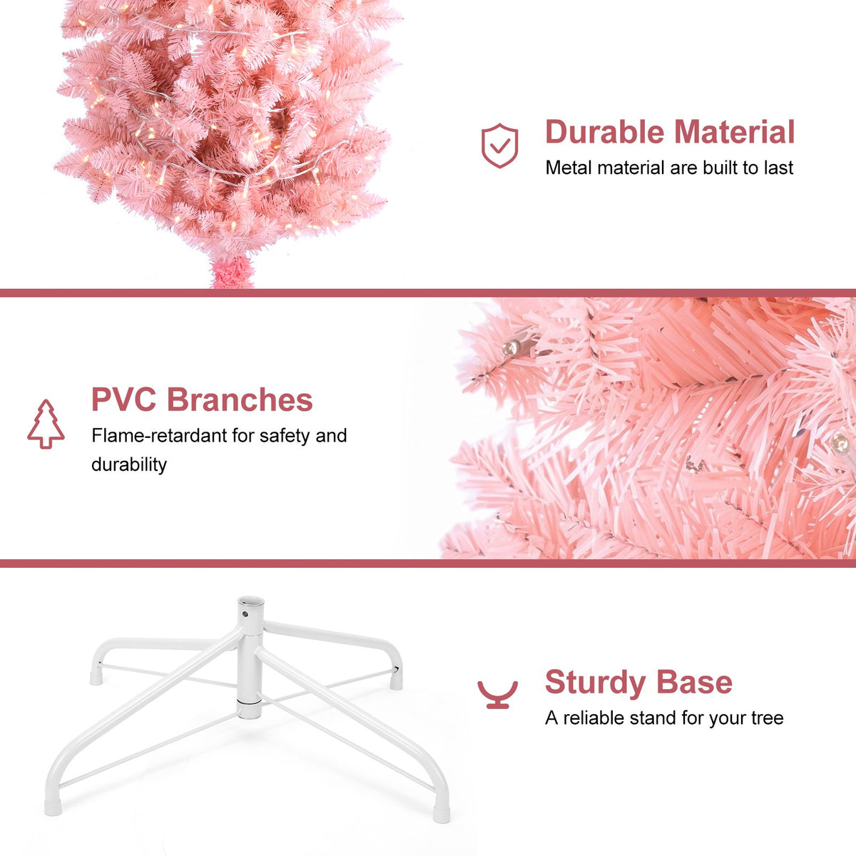 7ft Flocked Pink Pencil Christmas Tree, Pre-Lit Slim Artificial Holiday Decoration, Lighted Skinny w/Base, Warm White Lights