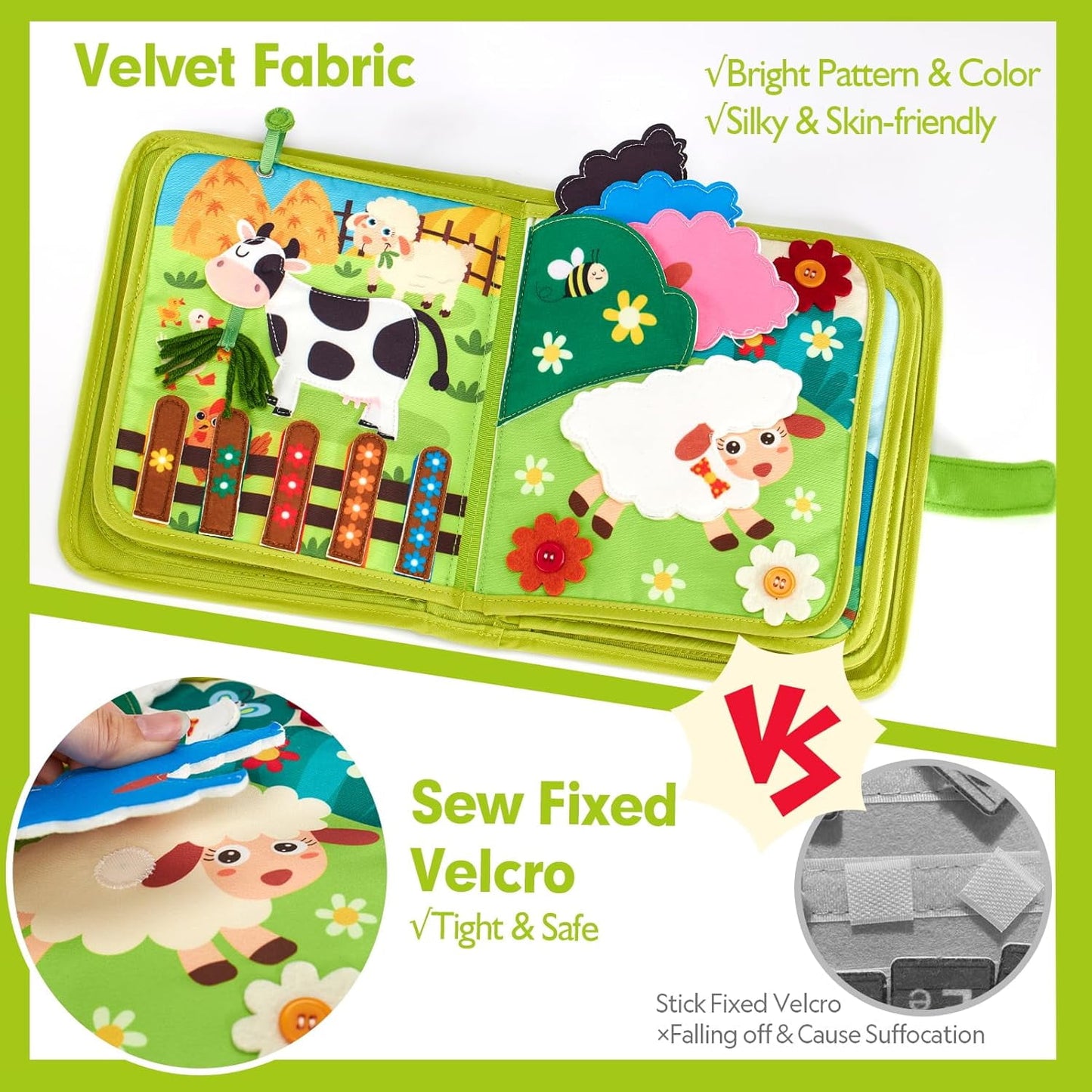 Busy Book for Baby 1-3 Montessori Toys Busy Board for 1 Years Old Boys Girls Early Educational Learning Activities Book for Toddlers