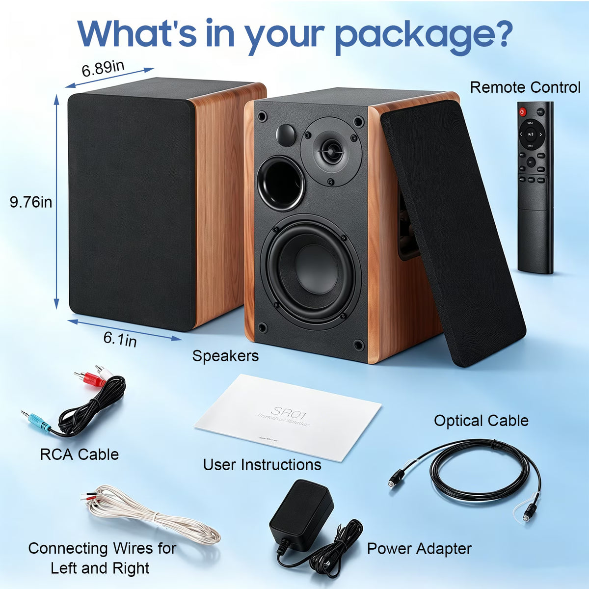 80W Powered Bookshelf Speakers, Bluetooth 5.3 HiFi Wireless Speaker with 4 inch Woofer, AUX/USB/Optical Inputs, Remote Control, Bass & Treble Adjust, Wooden Enclosure for PC TV Gaming Turntable
