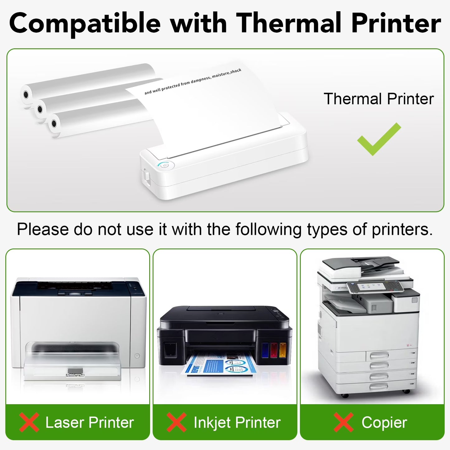 5 Rolls Thermal Paper (210mm/8.27" width/6m long, Φ1.18") Widely Compatible with Portable Thermal Printers, Quick-Dry A4 Thermal Printer Paper for Documents Picture Homework, 20 Sheets/Roll