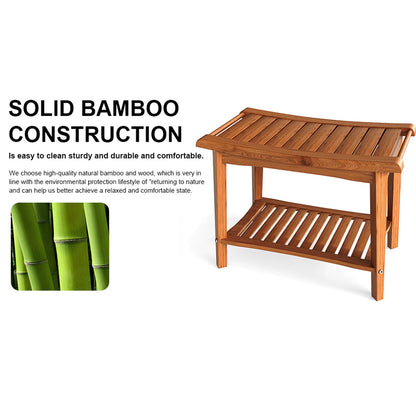 Shower Bench, Wood Shower Stool with Handle & Storage Shelf for Bathroom,Bathtub
