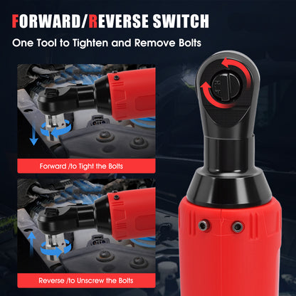 3/8" Extended Cordless Ratchet Wrench Set, 40N.m Power Ratchet Kit w/12V 2x2.0Ah Batteries,7 Sockets,1/4 Adaptor, Extension Bar for Housework, Car Repair