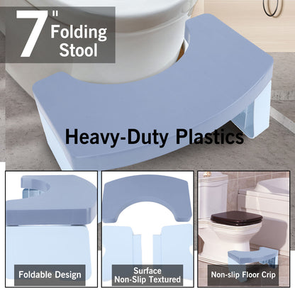 Portable Squat Toilet Potty Stool Foldable 7" Plastic Step Stool for Adults Kids，Blue
