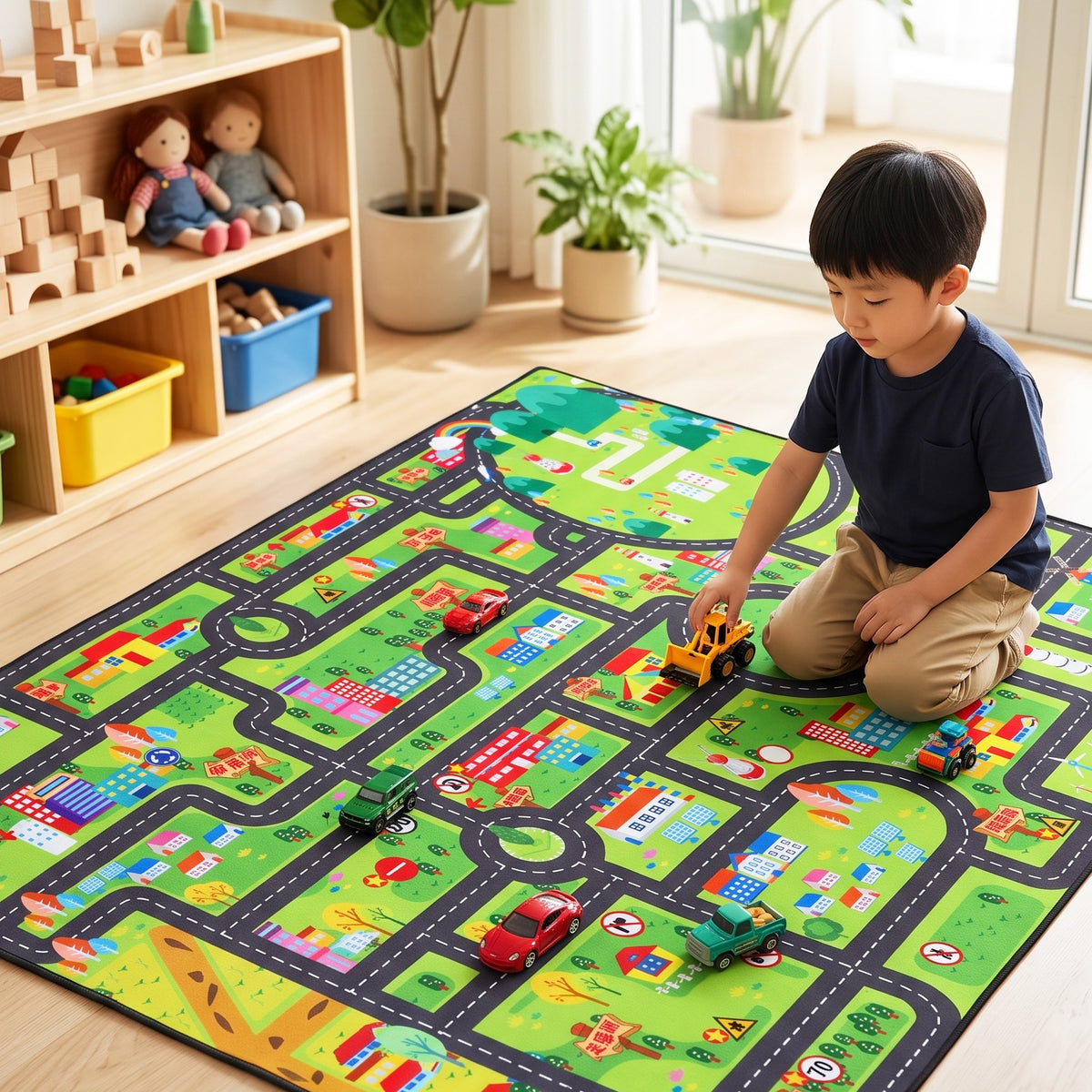 Kids Carpet Car Play Mat, (63X47INCH)City Life Traffic Road Kids Rug Playmat