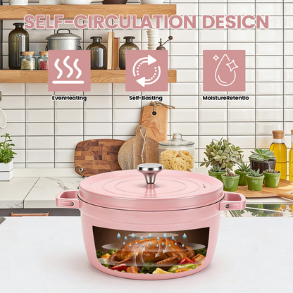 5.5 QT Enameled Cast Iron Dutch Oven Pot with Lid, Dual Handles, Non-Stick Coating for Bread Baking & Cooking, Pink