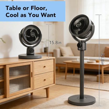 Pedestal Fan for Home, 2-in-1 Oscillating Fans for Table or Floor with Remote,5 Speeds,3 Timer,LED Light,140° Horizontal + 90° Vertical Standing Fan