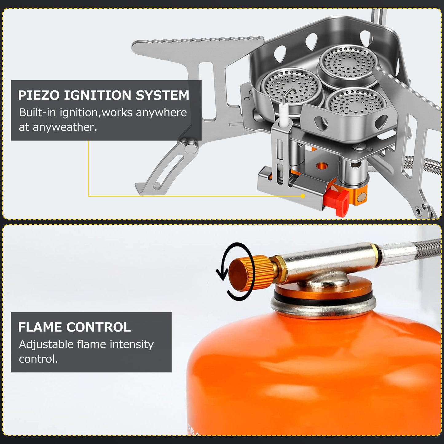 5800W Portable Foldable Camping Gas Stove with 3 Burner Cores, Stove Adapter & Carrying Box for Outdoor Backpacking Hiking Picnic