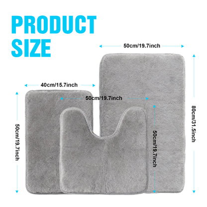 3 Pcs Bathroom Mat Set Bath Rug Set Non Slip Absorbent Toilet Mat Set Comfortable Soft Machine Wash,Deep Gray