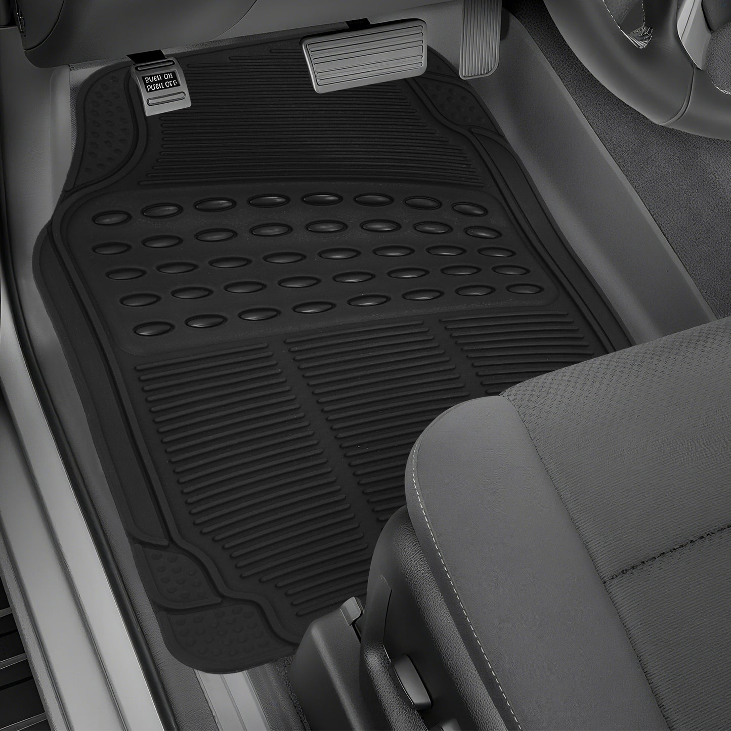 3-Piece All Weather Solid Rubber Car Floor Mats Set, Trimmable Front and Rear- Heavy Duty Deep Dish Mats for Universal Car & SUV Van
