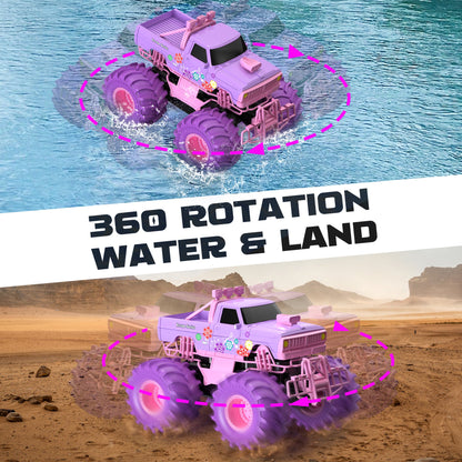 RC Cars for Water Land 1:16 Amphibious Remote Control Cars for Boys Girls 4-7, Waterproof Monster Truck All Terrain Off-Road Pool Toys Remote Control Boat Gifts for Kids (Pink)