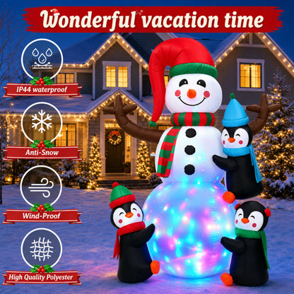 6FT Christmas Inflatable Outdoor Decoration, Snowman with Penguin, Blow Up Yard Decor with Built-in LED Light for Lawn, Garden, Party