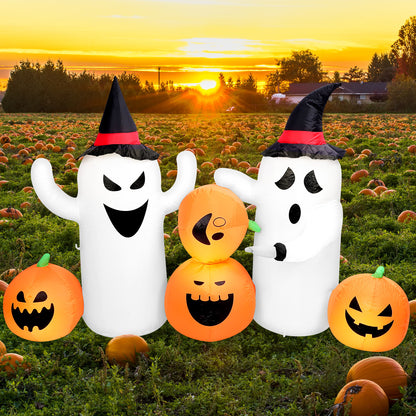 7 FT Long Lighted Inflatable Ghosts with Pumpkins, Blow Up Decorations for Indoor Outdoor Garden Lawn Party Yard Decorations