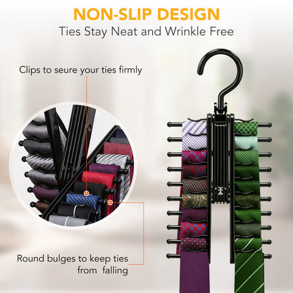 Tie Hanger Rack with 20 Hooks Non-Slip Clips,360 Degree Swivel,Space-Saving Tie Organizer for Closet Organizer for Ties,Belt,Scarves & Accessories