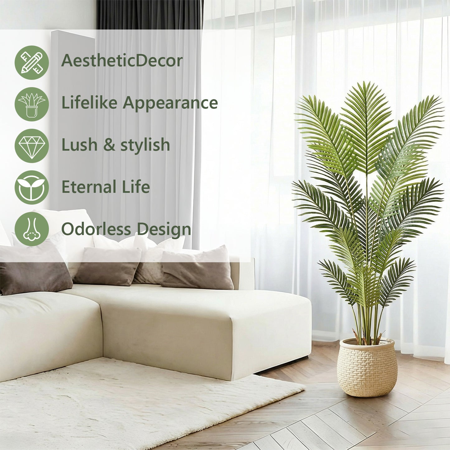 6ft Artificial Palm Plants, 6ft Fake Palm Tree, Pre Potted Faux Greenry Tree for Home Decor Office House Living Room Indoor Outdoor, Big Fake Plants Fake House Plants