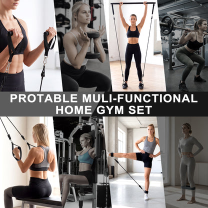 Pilates Bar Kit with 20 30 40 Lbs Resistance Bands,Workout Equipment for Legs,Hip,Waist and Arm,Exercise Fitness Equipment for Women & Men Home Gym Yoga Pilates,Black