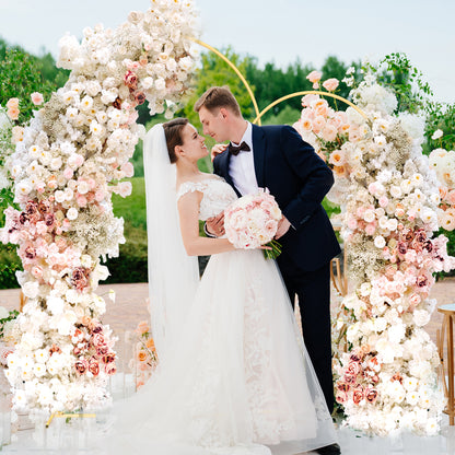 Set of 2 Gold Wedding Arch Backdrop Stands for Ceremony, Balloon Backdrop Arch Frames and Arbors for Wedding and Birthday Party Garden Decor